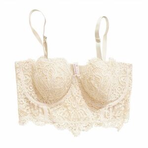 VICTORIA’S SECRET Women’s Lace Bustier Corset Bra Ivory Scalloped Floral 36C